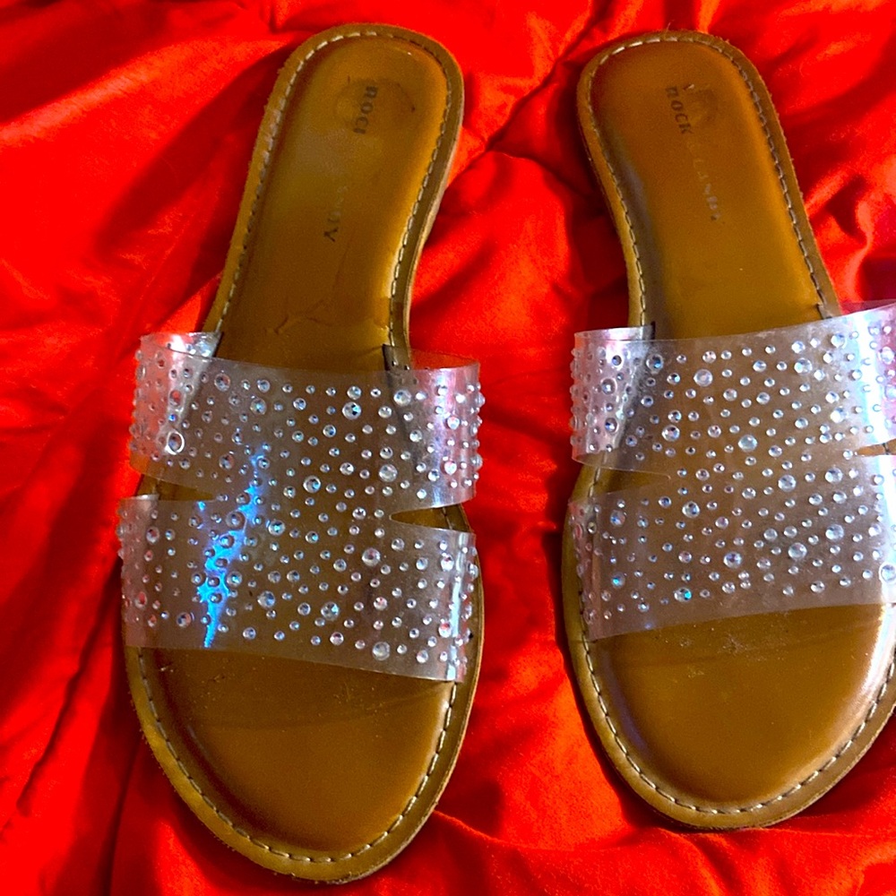 WOMENS SIZE 9 BLING EMBELLISHED SLIDES